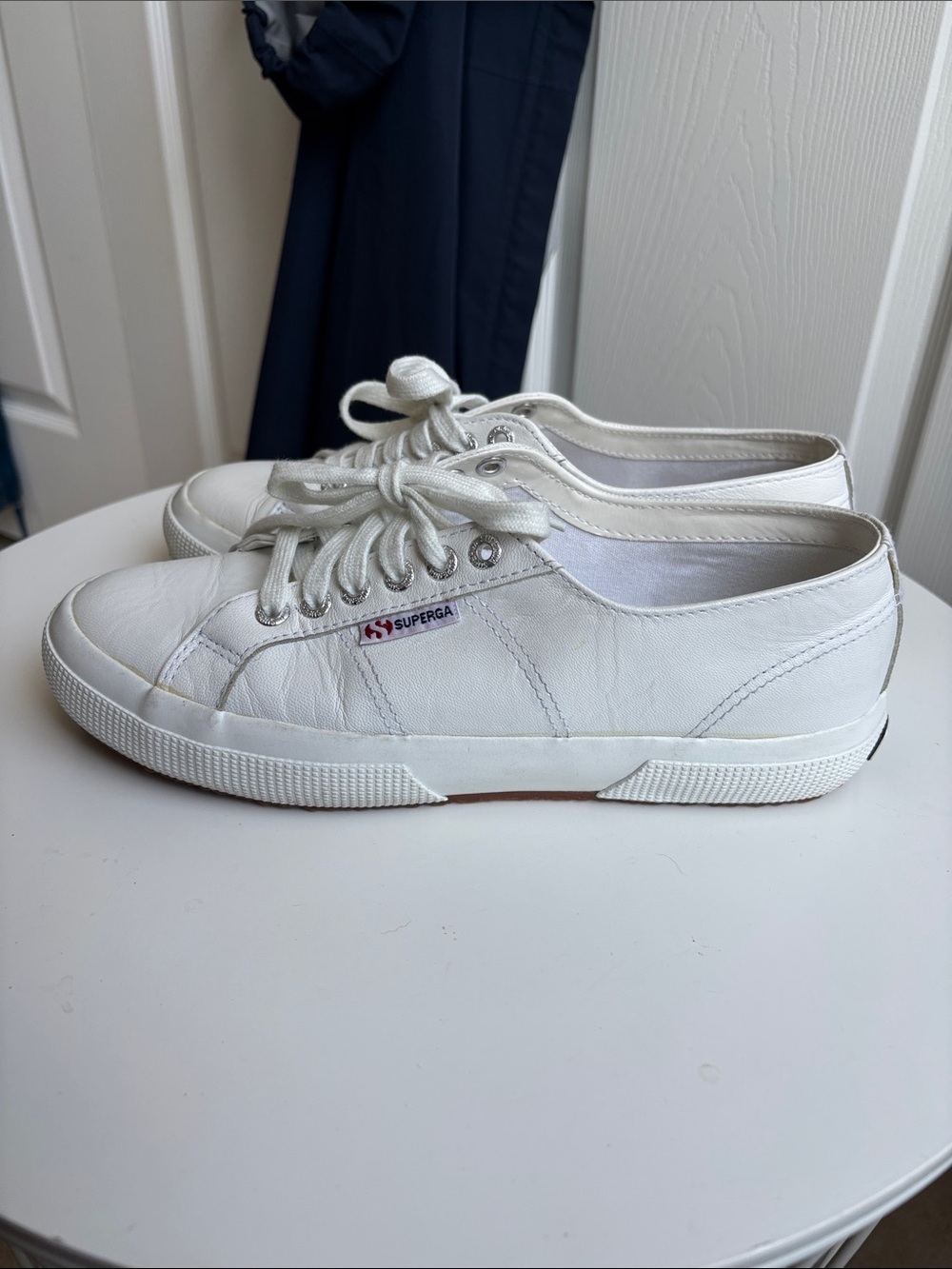 Superga White Leather Low-Top Lace-Up Sneakers
